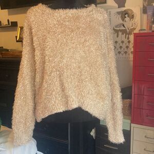 Light pink and gold fuzzy holiday sweater